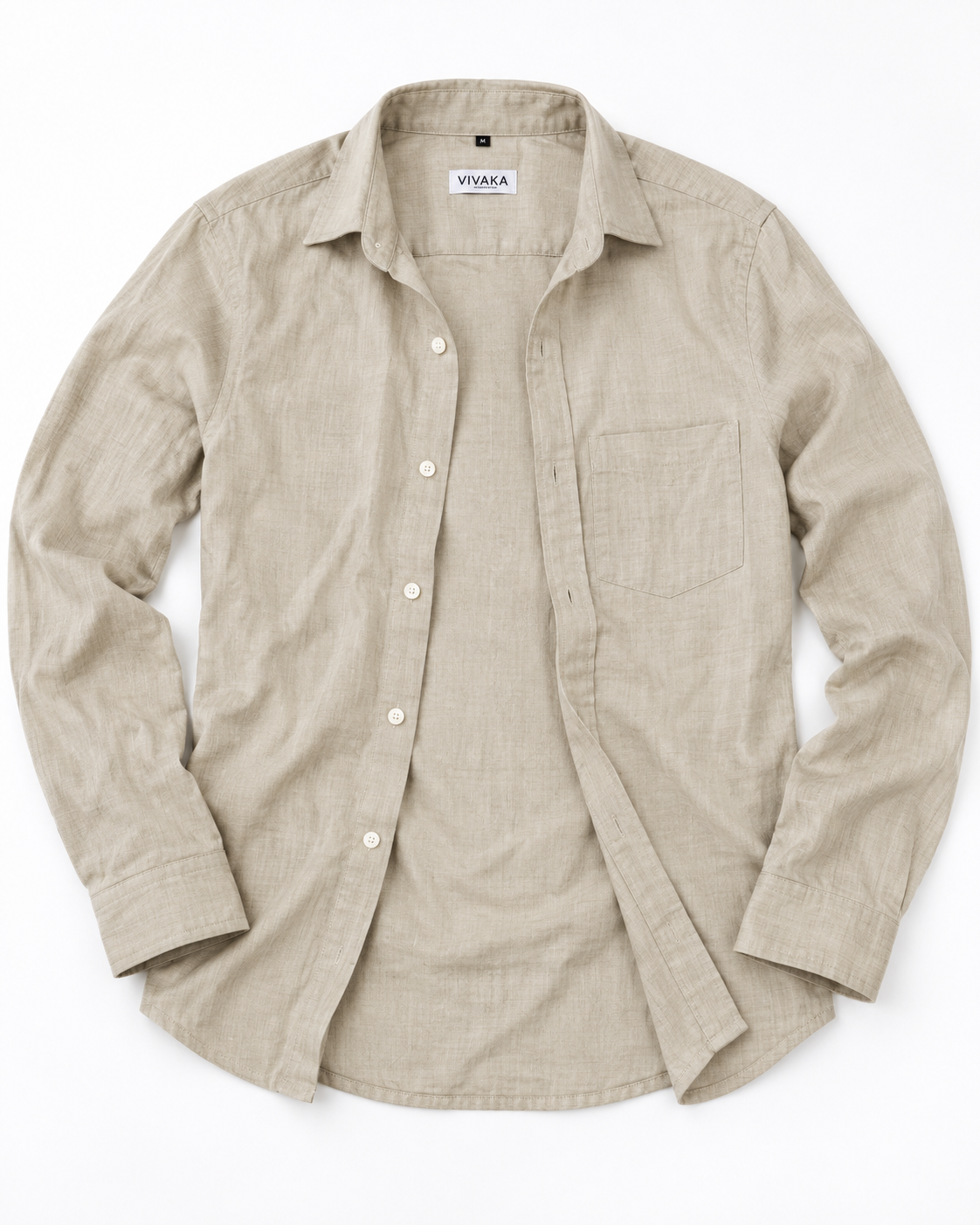 Stone Beige Textured Cotton Full Sleeve Slim Fit Shirt