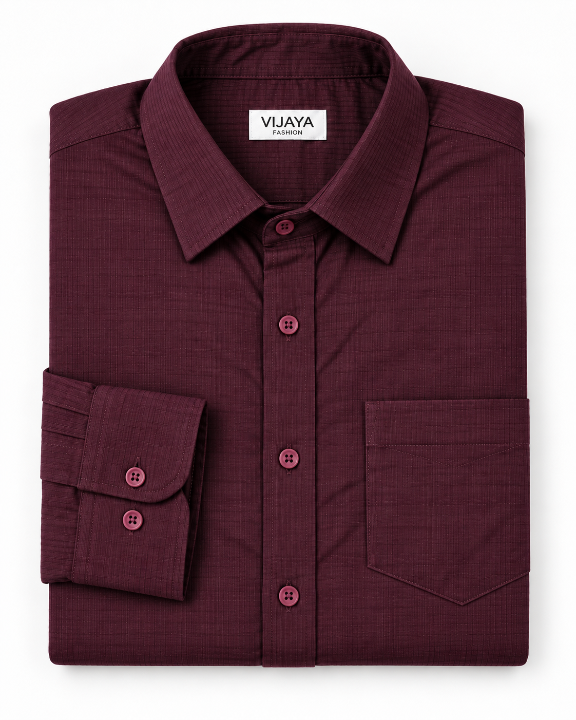 Deep Maroon Textured Cotton Full Sleeve Slim Fit Shirt
