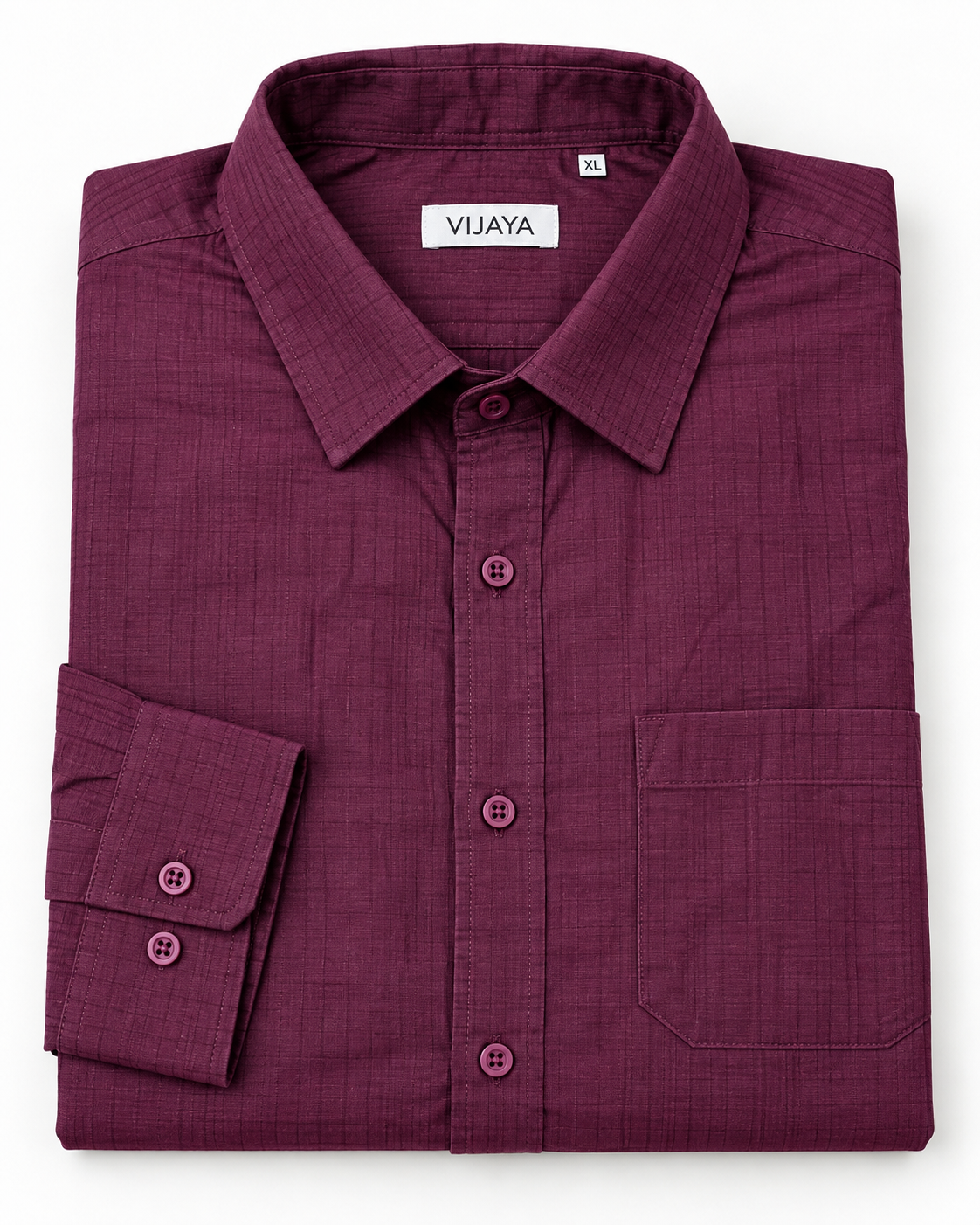 Deep Mulberry Purple Self-Check Cotton Full Sleeve Slim Fit Shirt