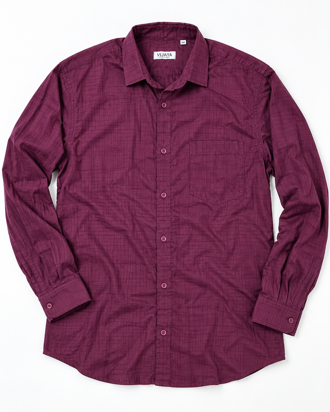 Deep Mulberry Purple Self-Check Cotton Full Sleeve Slim Fit Shirt