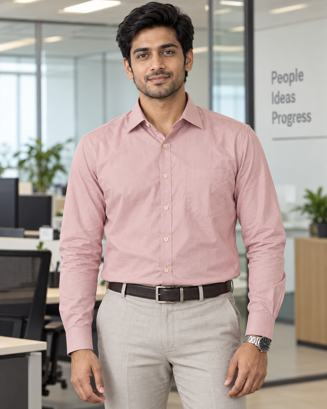 Dusty Rose Pink Solid Cotton Full Sleeve Slim Fit Shirt
