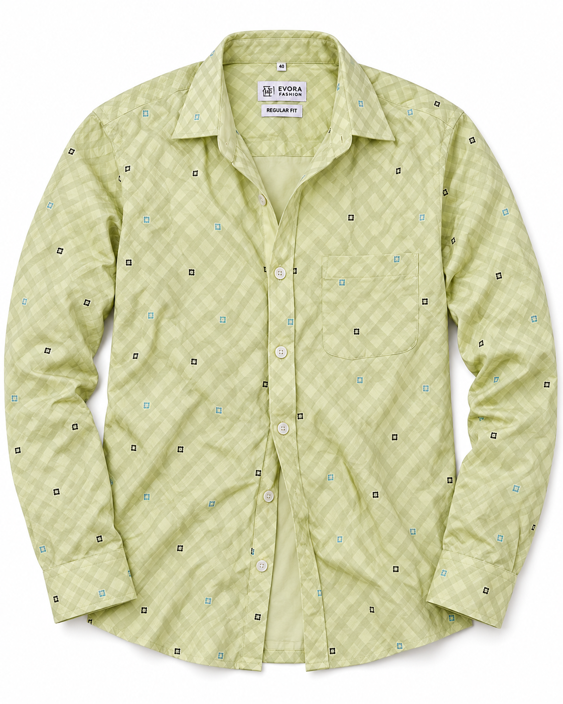 Light Pistachio Green Textured Micro Motif Full Sleeve Shirt