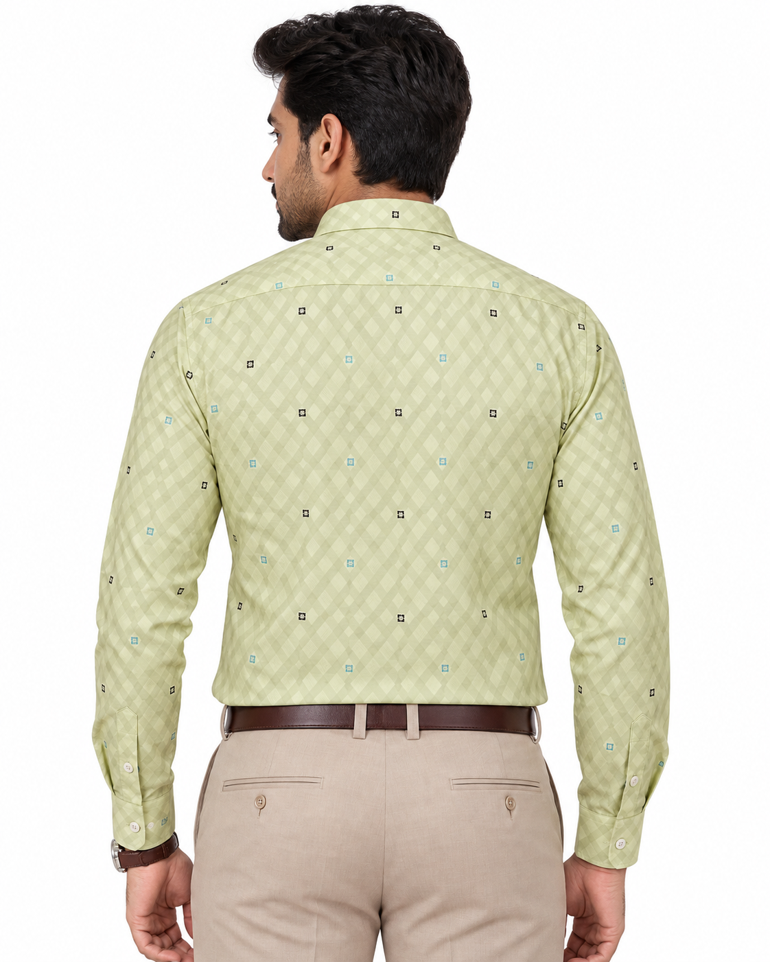 Light Pistachio Green Textured Micro Motif Full Sleeve Shirt