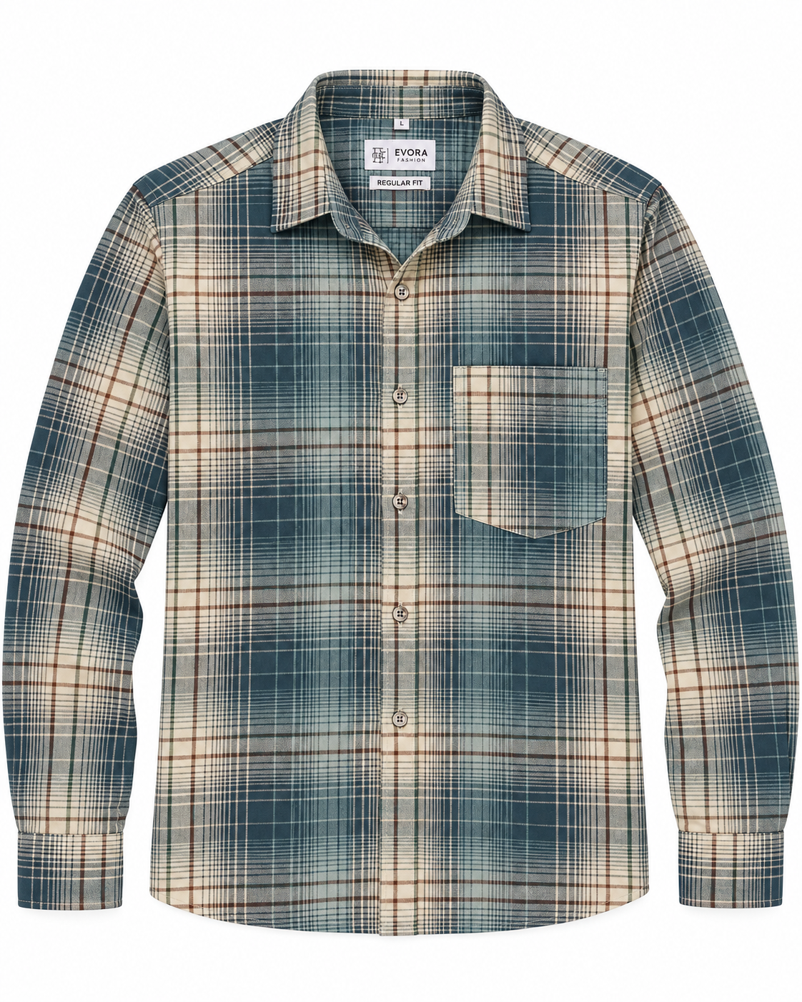 Blue Beige Tartan Check Full Sleeve Regular Fit Shirt
