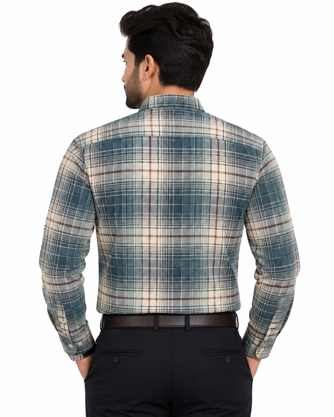 Blue Beige Tartan Check Full Sleeve Regular Fit Shirt