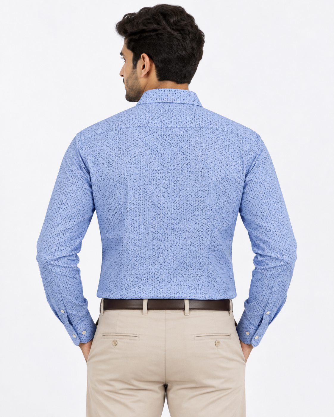 Light Sky Blue Micro Geometric Print Cotton Full Sleeve Regular Fit Shirt