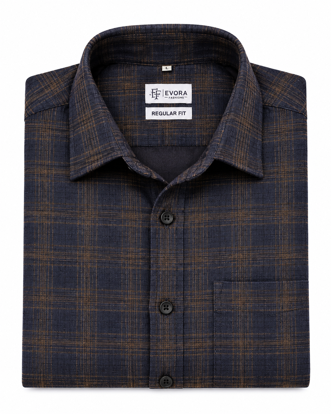 Midnight Navy Rust Check Cotton Full Sleeve Regular Fit Shirt