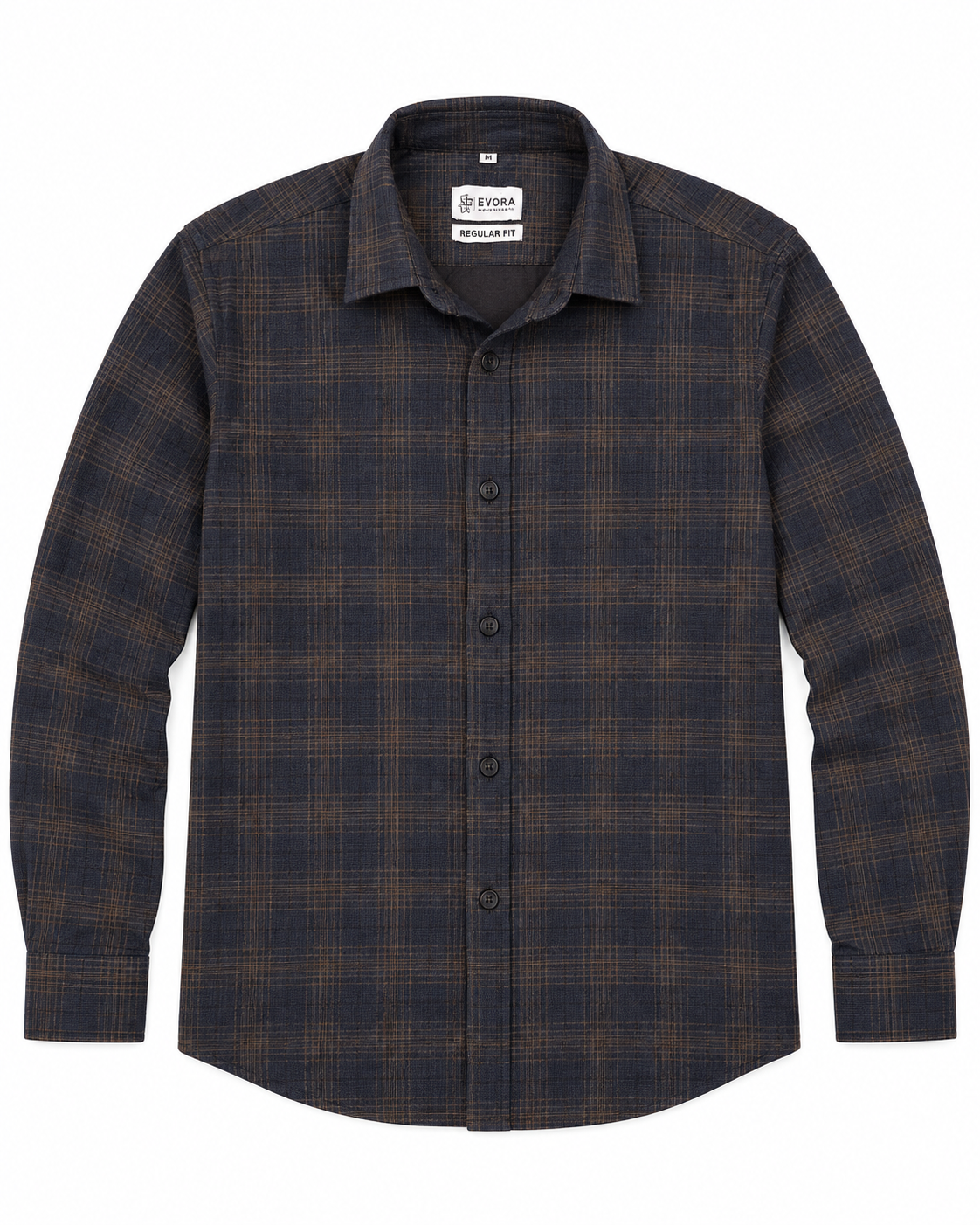 Midnight Navy Rust Check Cotton Full Sleeve Regular Fit Shirt