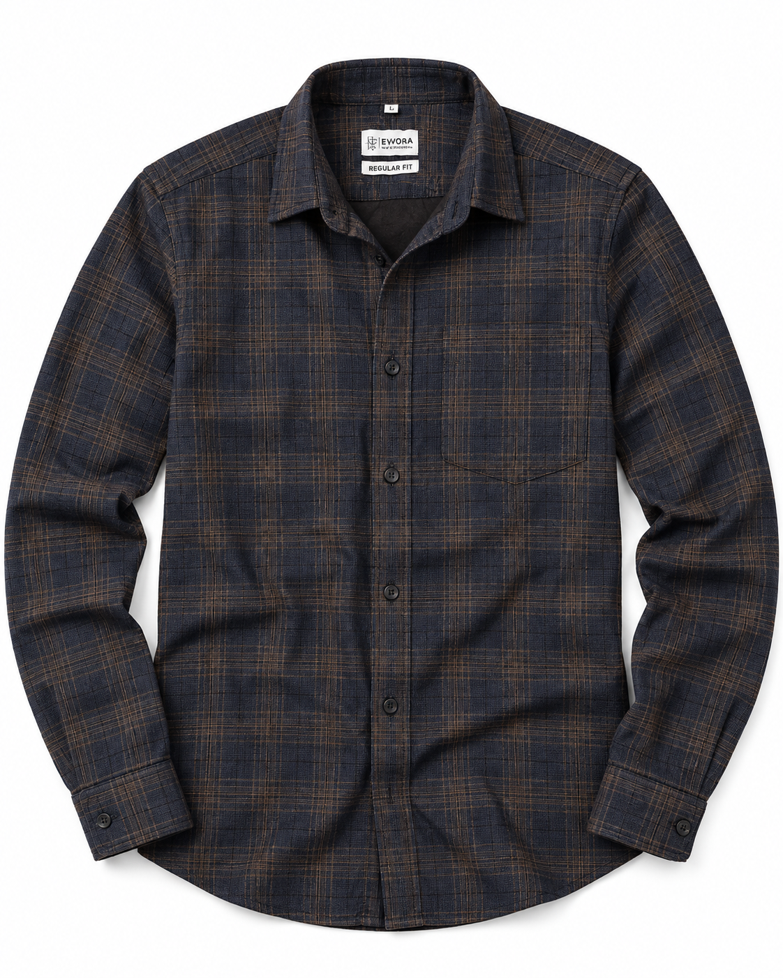 Midnight Navy Rust Check Cotton Full Sleeve Regular Fit Shirt