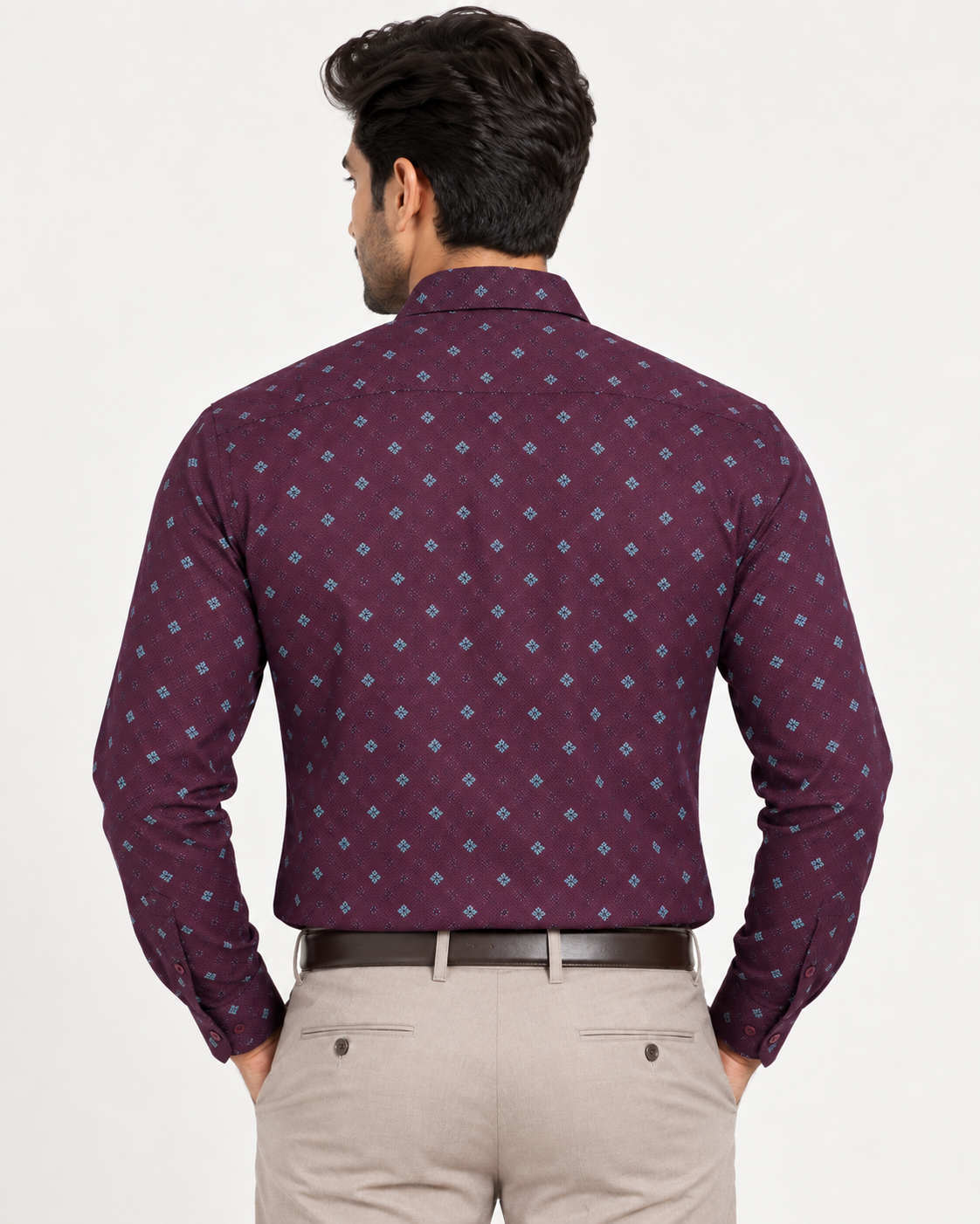 Deep Wine Purple Micro Motif Cotton Full Sleeve Regular Fit Shirt