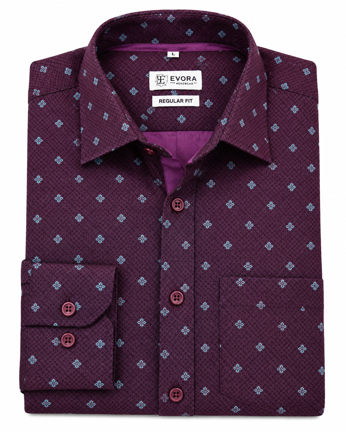 Deep Wine Purple Micro Motif Cotton Full Sleeve Regular Fit Shirt