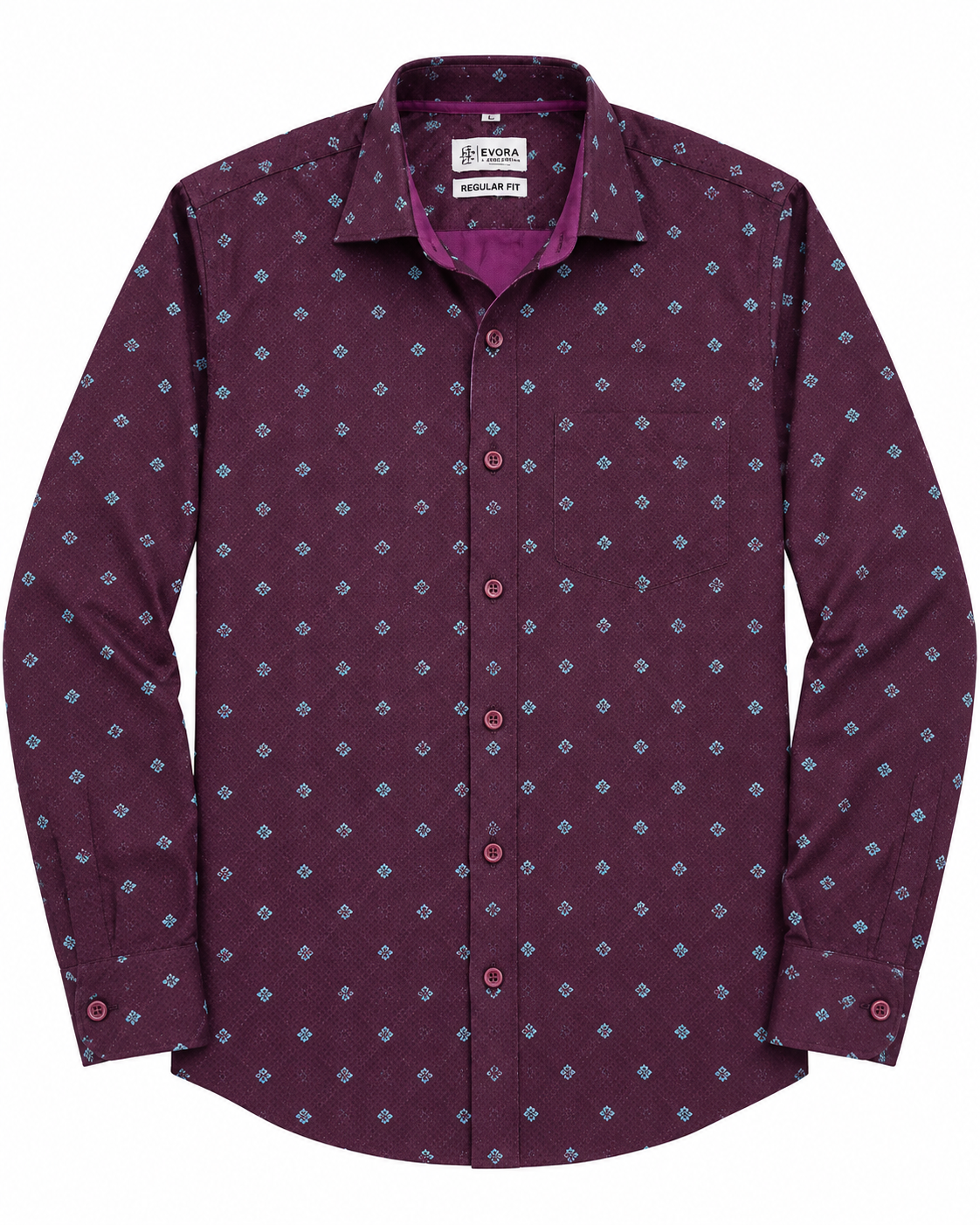 Deep Wine Purple Micro Motif Cotton Full Sleeve Regular Fit Shirt