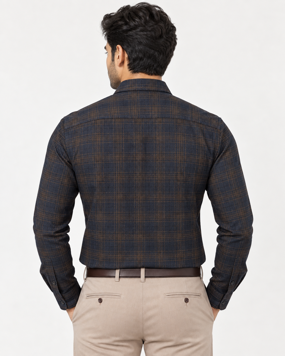 Midnight Navy Rust Check Cotton Full Sleeve Regular Fit Shirt