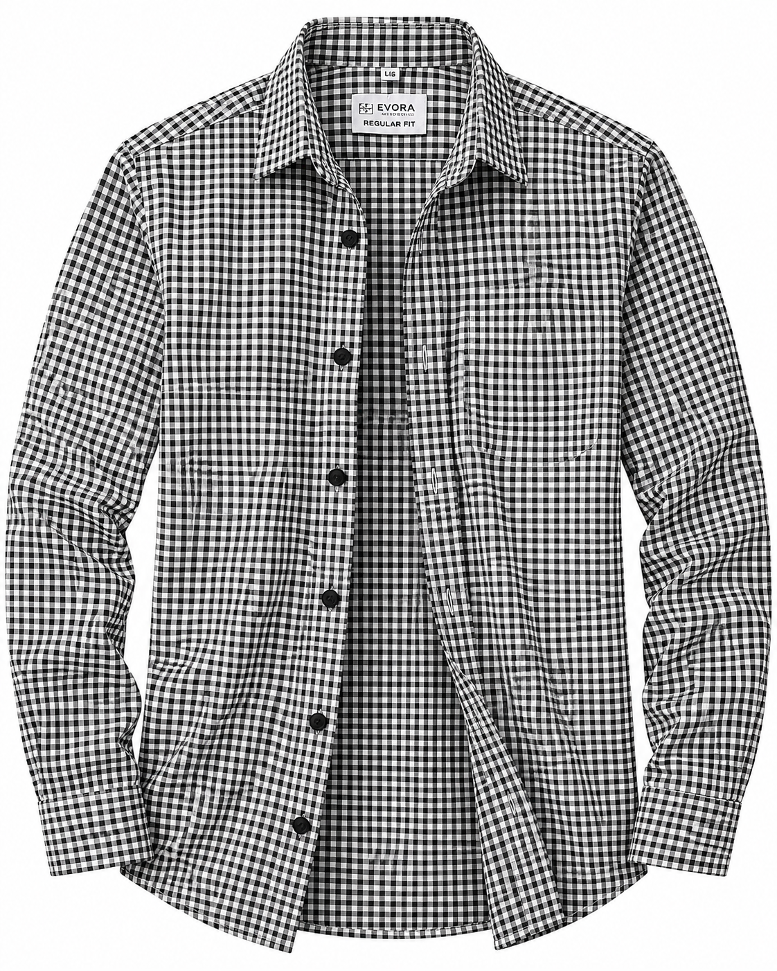 Black & White Gingham Check Cotton Full Sleeve Regular Fit Shirt
