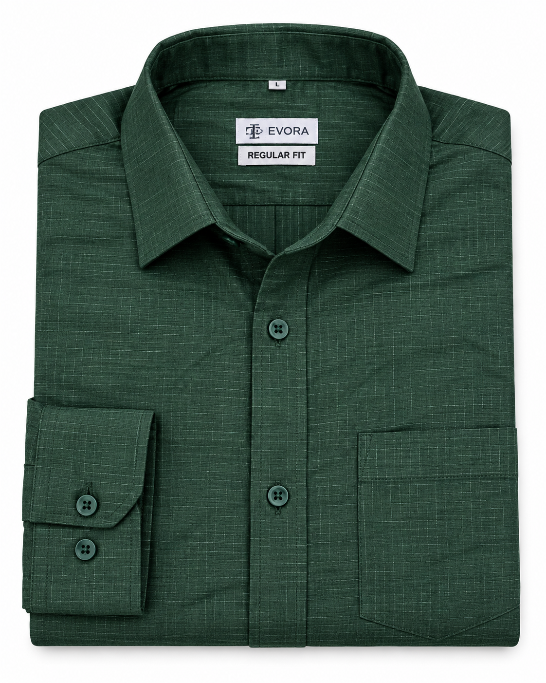 Deep Forest Green Textured Cotton Full Sleeve Regular Fit Shirt