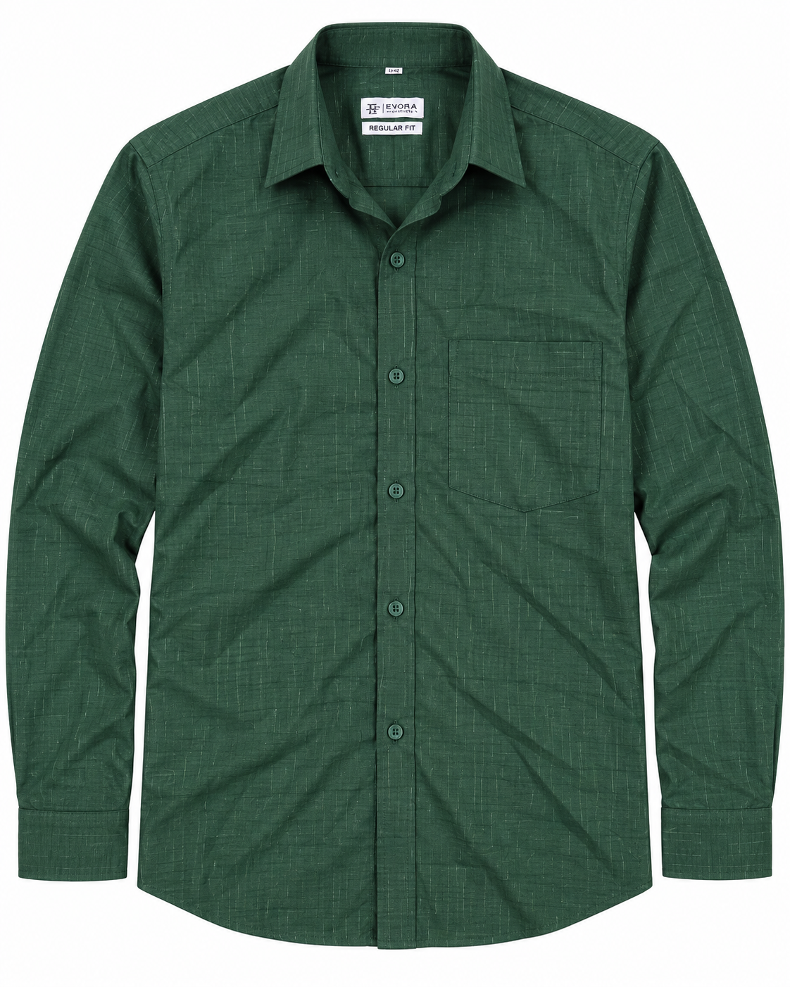 Deep Forest Green Textured Cotton Full Sleeve Regular Fit Shirt