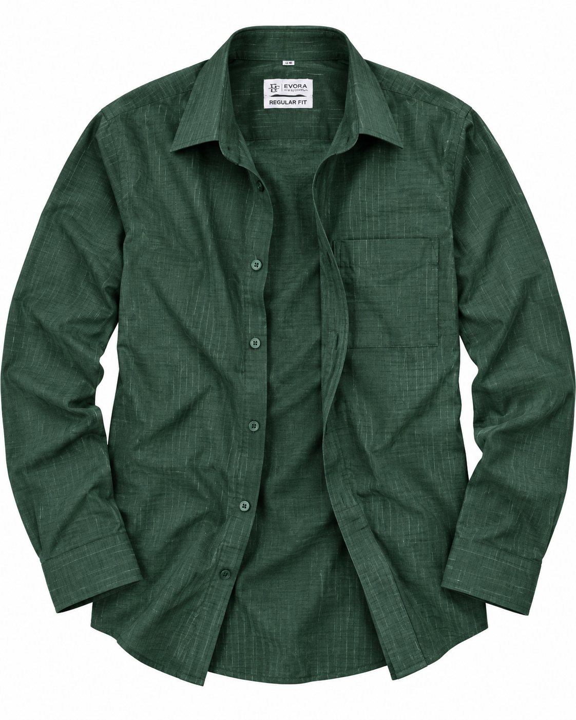Deep Forest Green Textured Cotton Full Sleeve Regular Fit Shirt