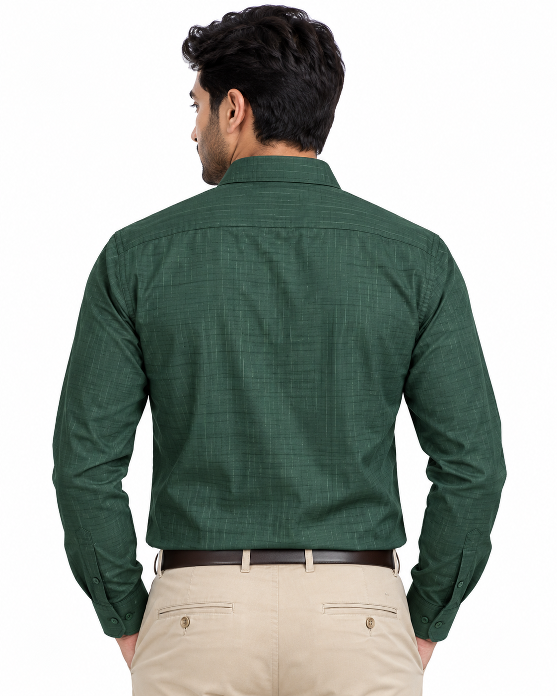 Deep Forest Green Textured Cotton Full Sleeve Regular Fit Shirt