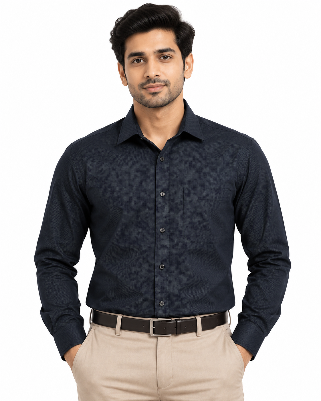 Midnight Navy Solid Cotton Full Sleeve Regular Fit Shirt