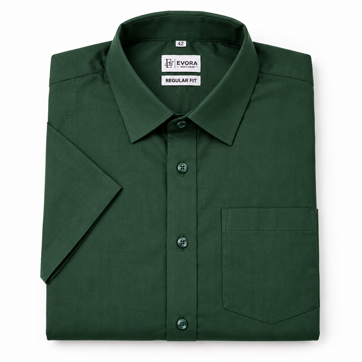Deep Forest Green Solid Cotton Half Sleeve Shirt