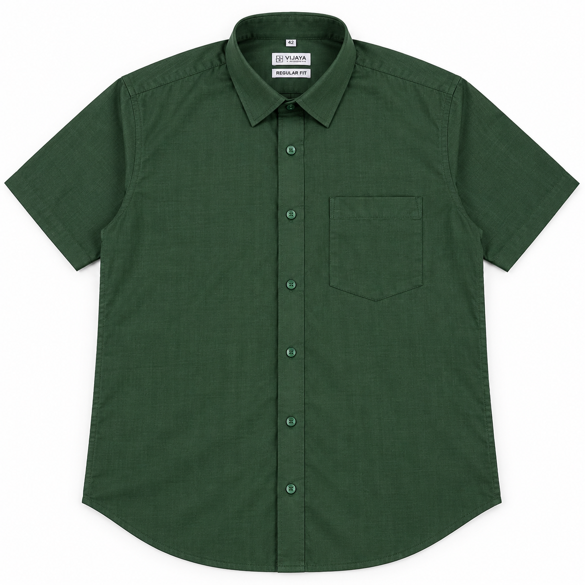 Deep Forest Green Solid Cotton Half Sleeve Shirt