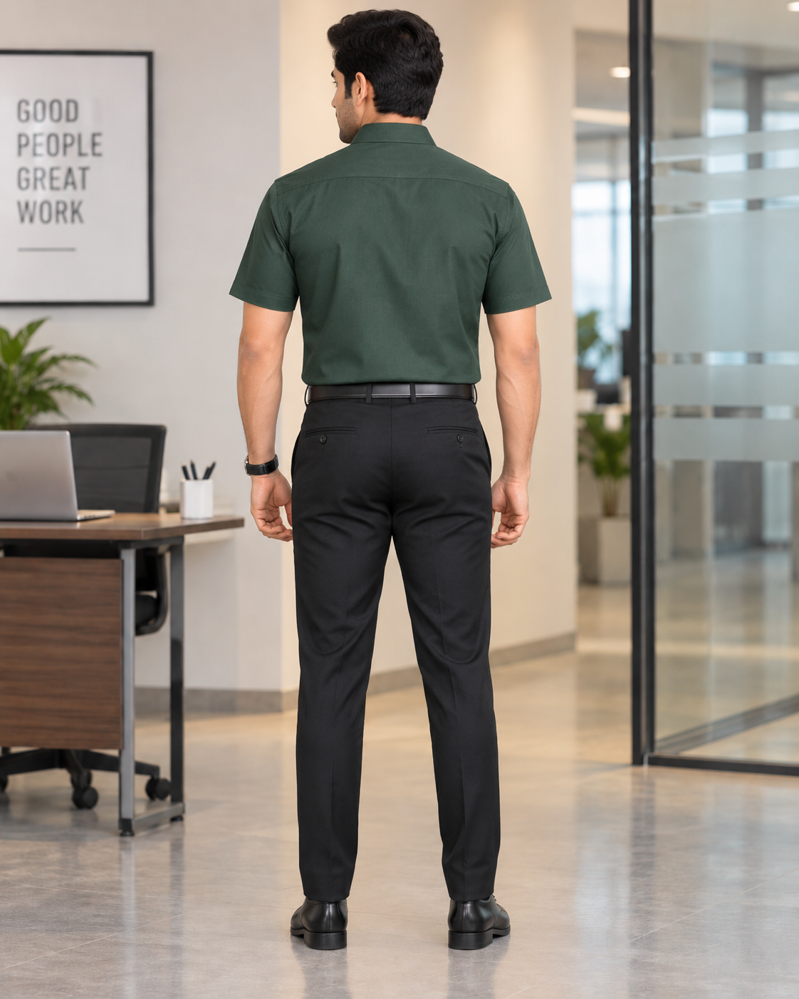Deep Forest Green Solid Cotton Half Sleeve Shirt
