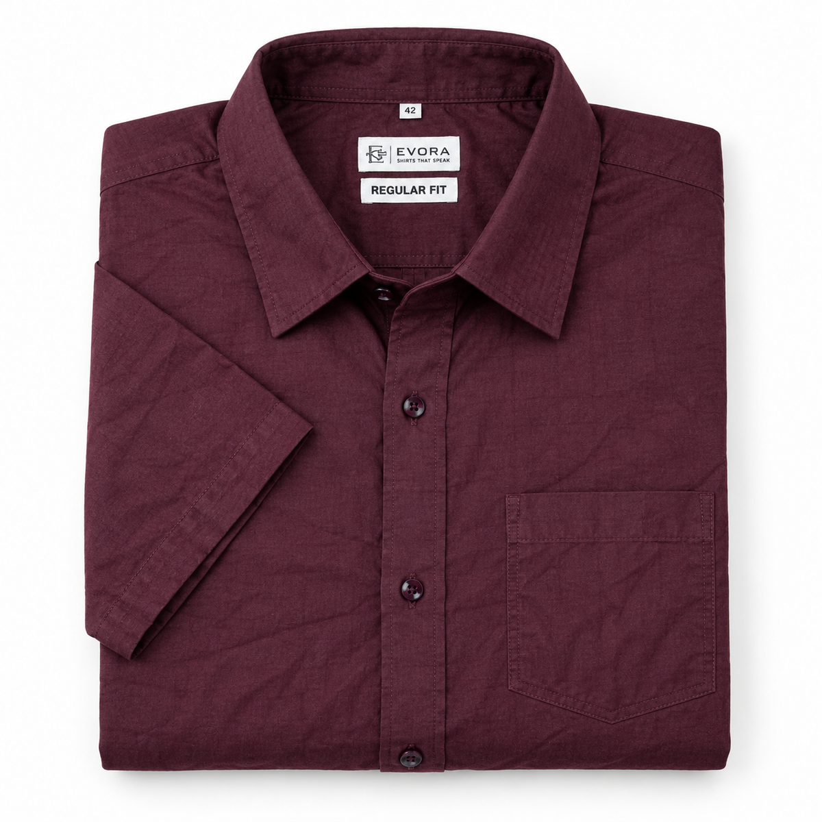 Deep Wine Purple Solid Cotton Half Sleeve Shirt