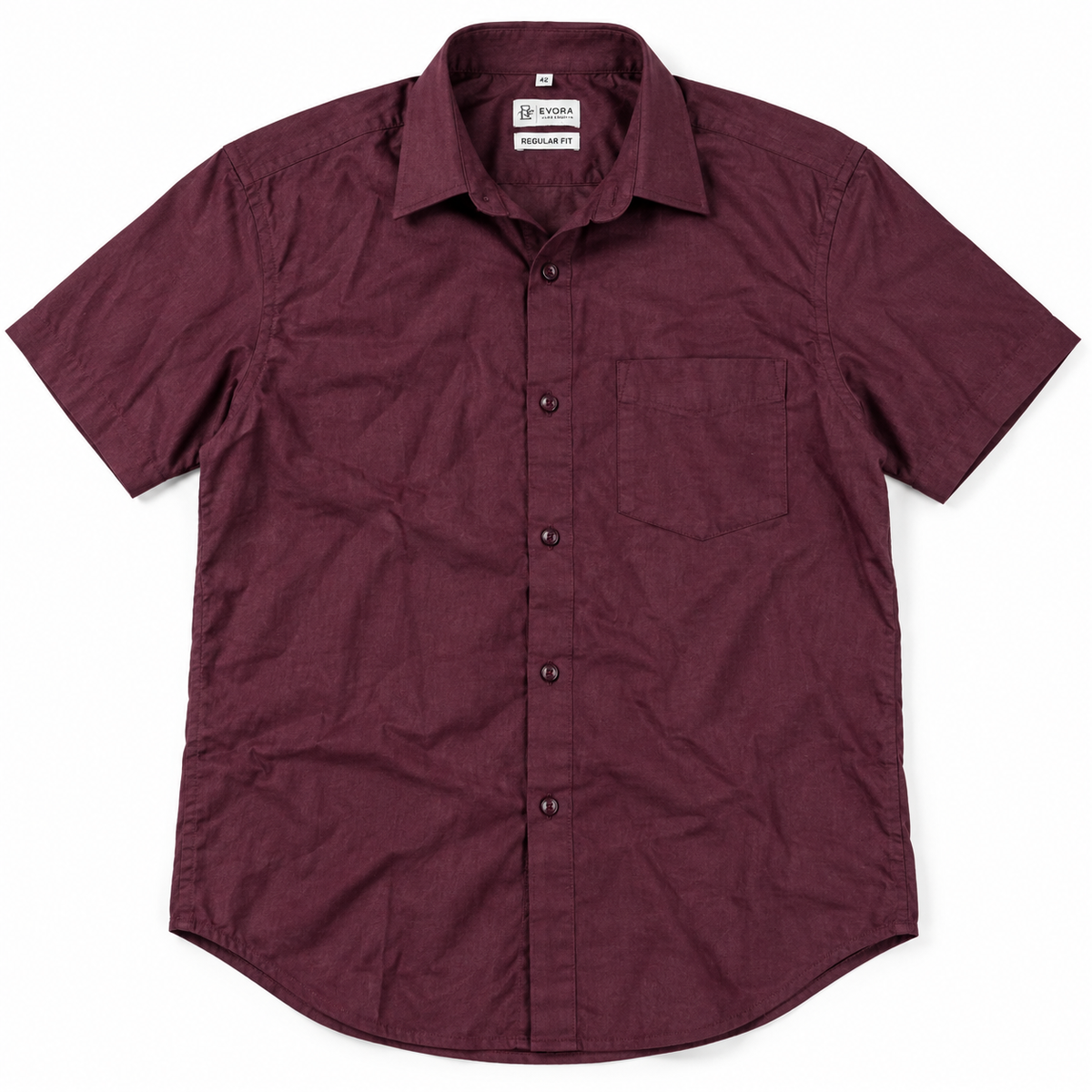 Deep Wine Purple Solid Cotton Half Sleeve Shirt