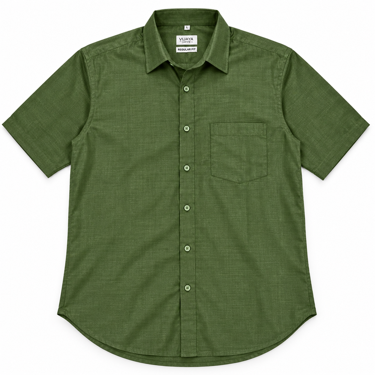 Olive Green Solid Cotton Half Sleeve Shirt