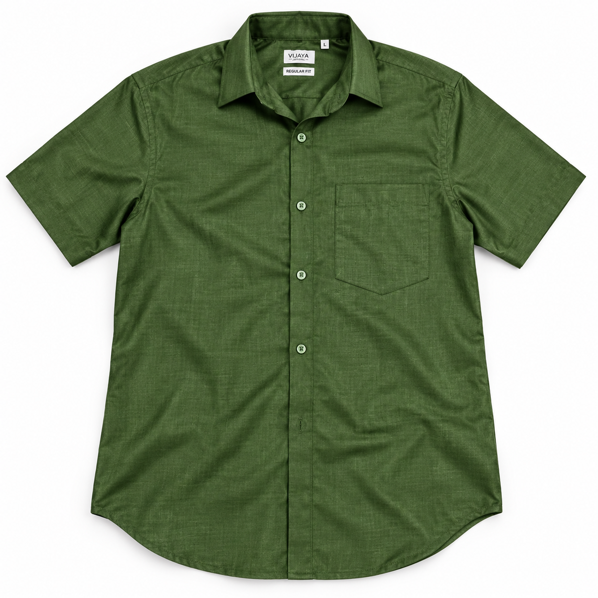 Olive Green Solid Cotton Half Sleeve Shirt