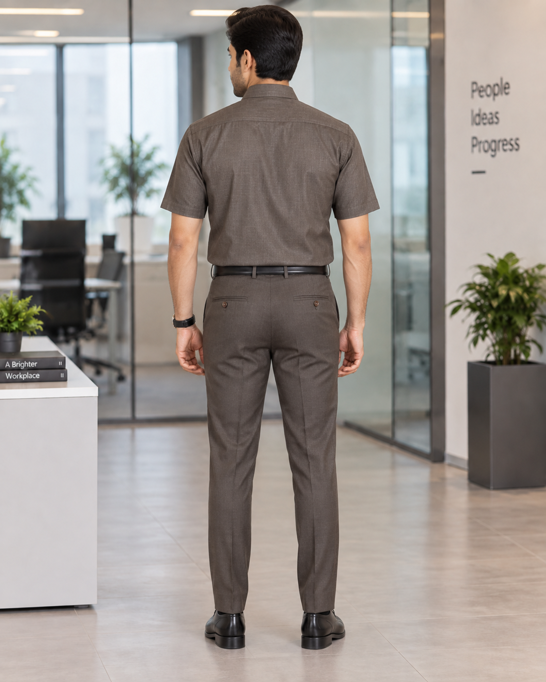 Mocha Brown Solid Cotton Half Sleeve Shirt