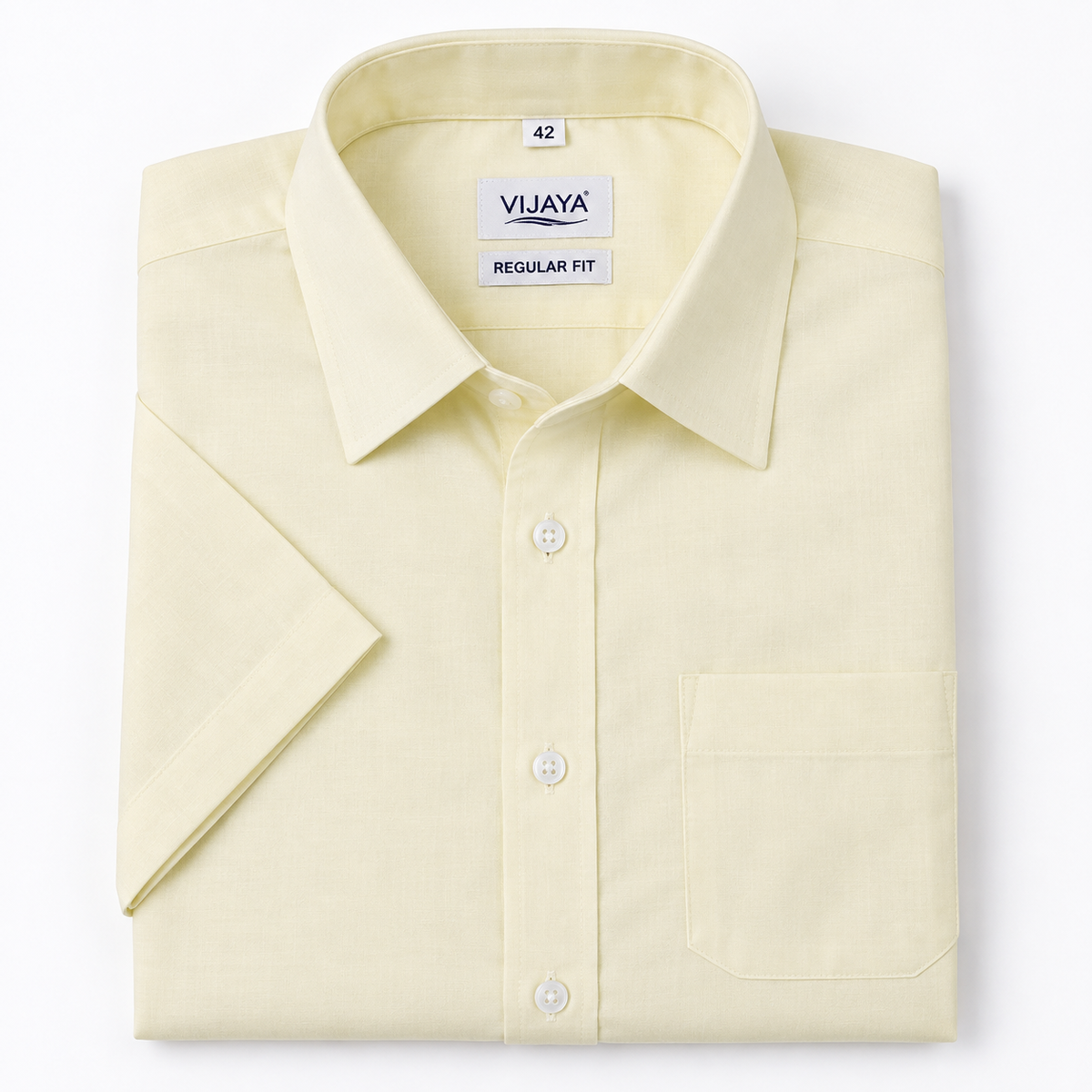 Ivory Cream Solid Cotton Half Sleeve Shirt
