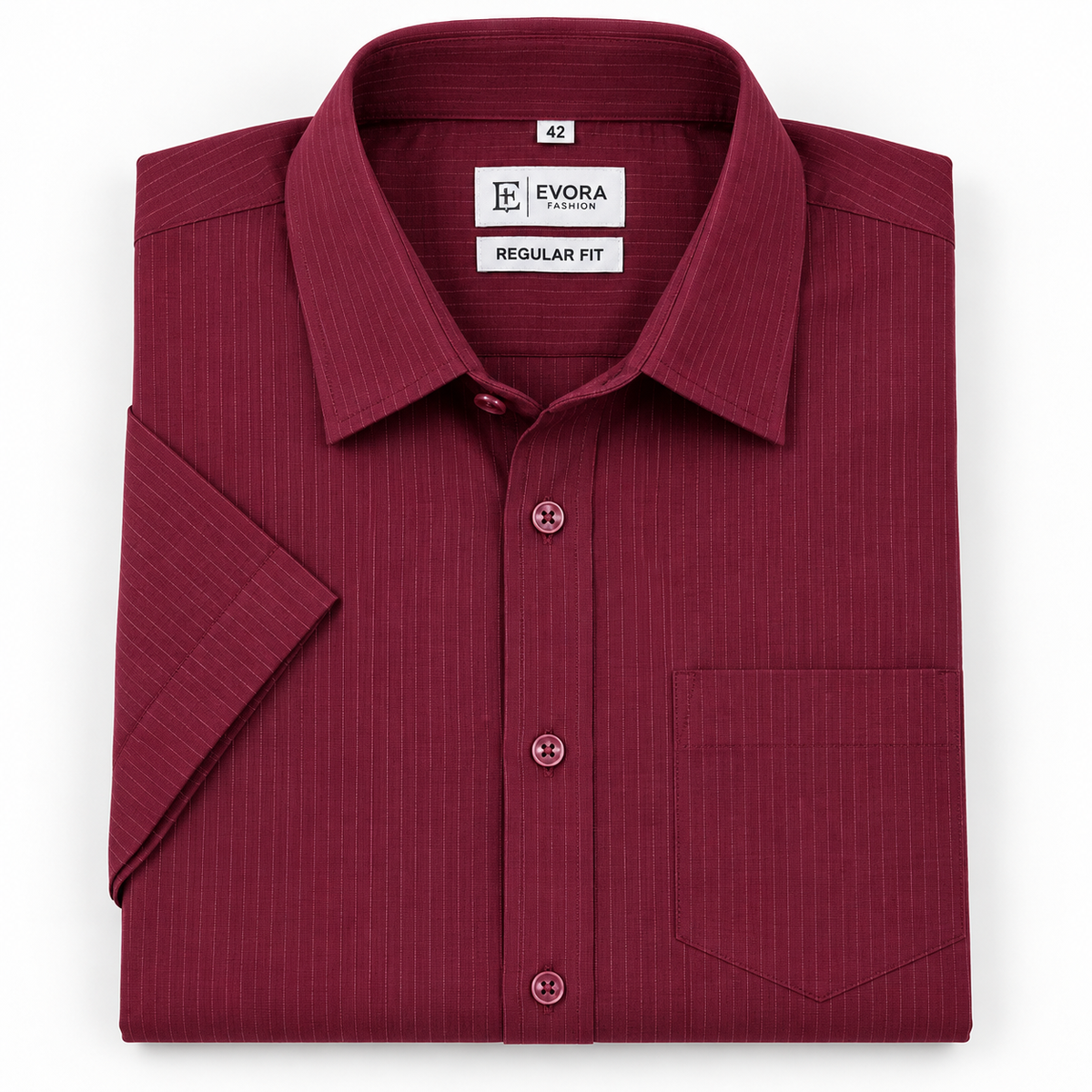 Deep Burgundy Red Vertical Pinstripe Cotton Half Sleeve Shirt