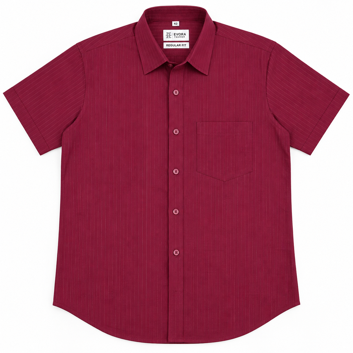 Deep Burgundy Red Vertical Pinstripe Cotton Half Sleeve Shirt