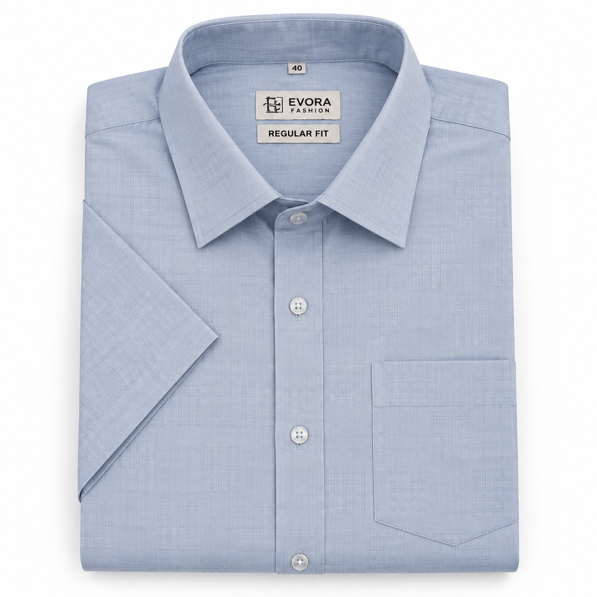 Powder Blue Textured Cotton Half Sleeve Shirt