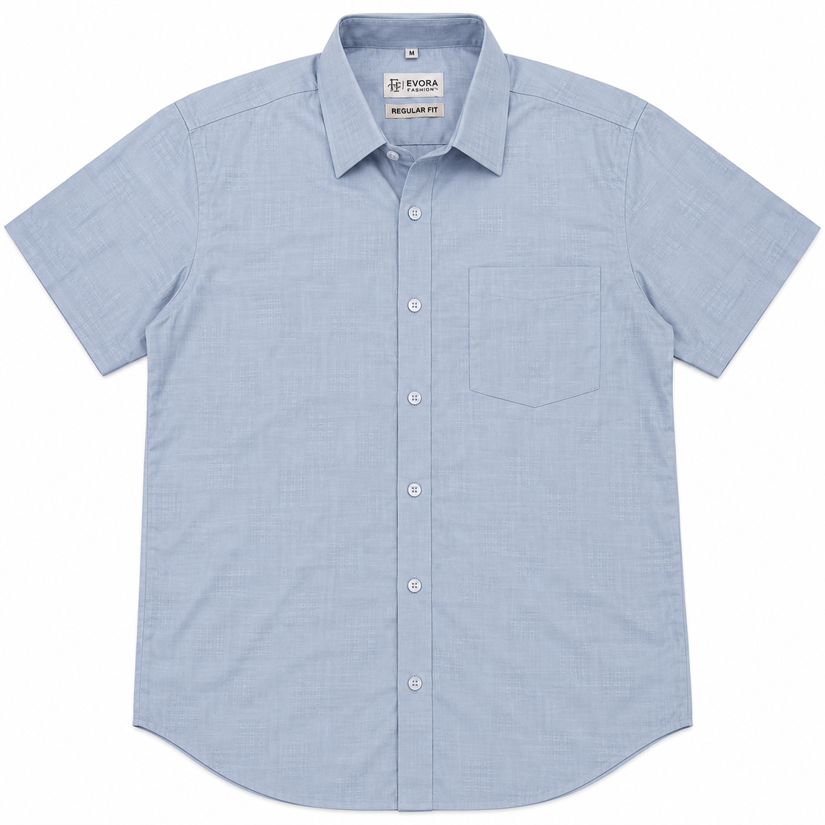 Powder Blue Textured Cotton Half Sleeve Shirt