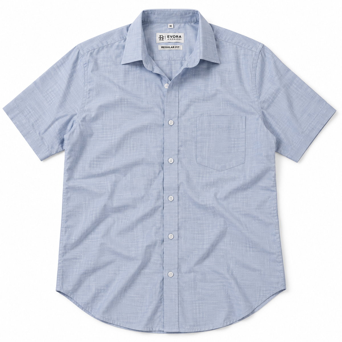 Powder Blue Textured Cotton Half Sleeve Shirt