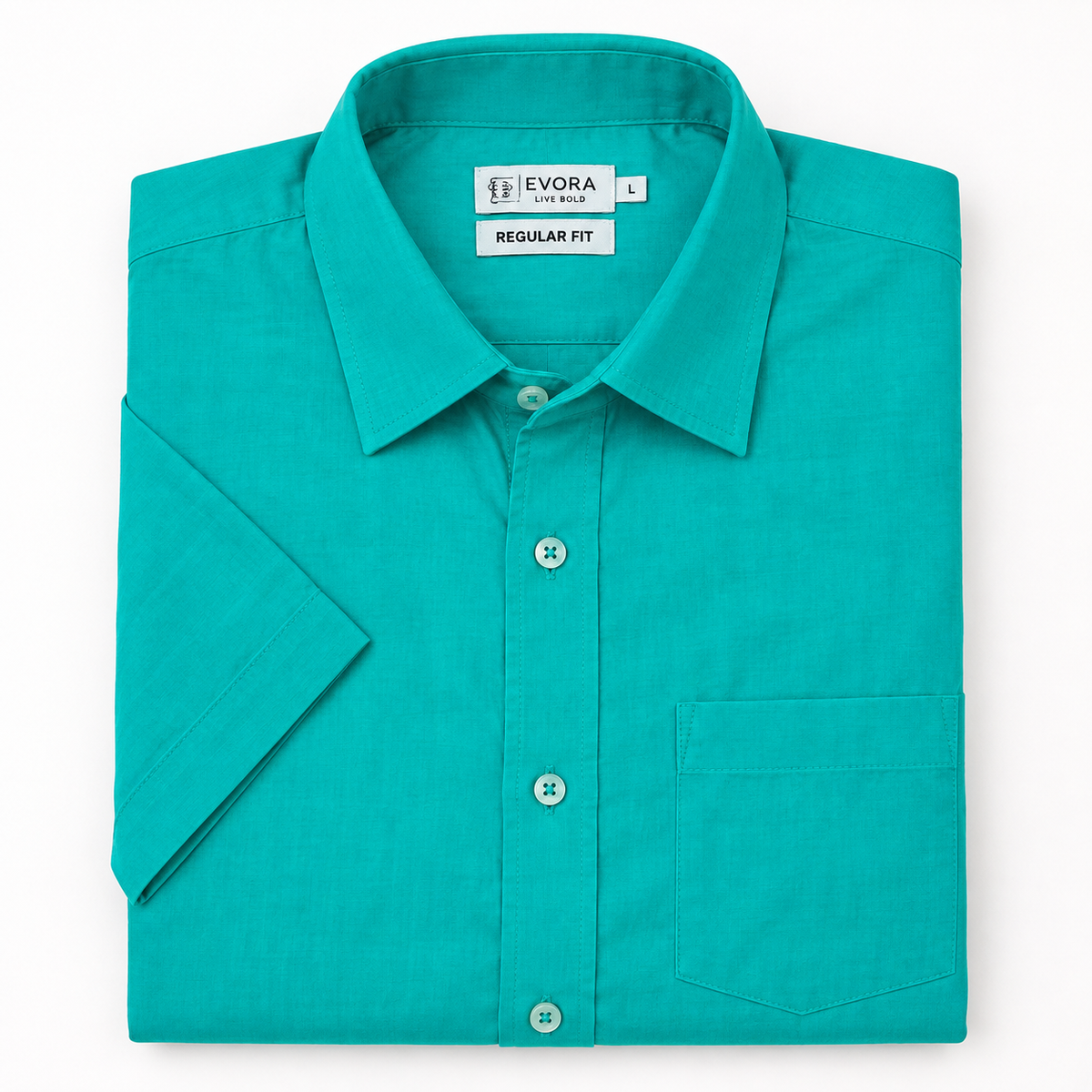 Turquoise Blue Solid Cotton Half Sleeve Shirt