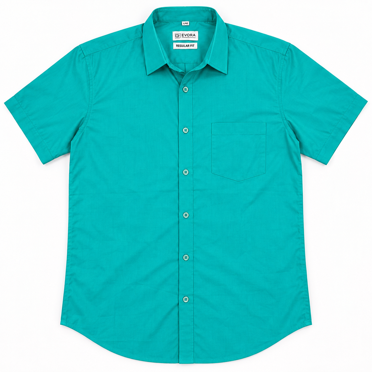 Turquoise Blue Solid Cotton Half Sleeve Shirt