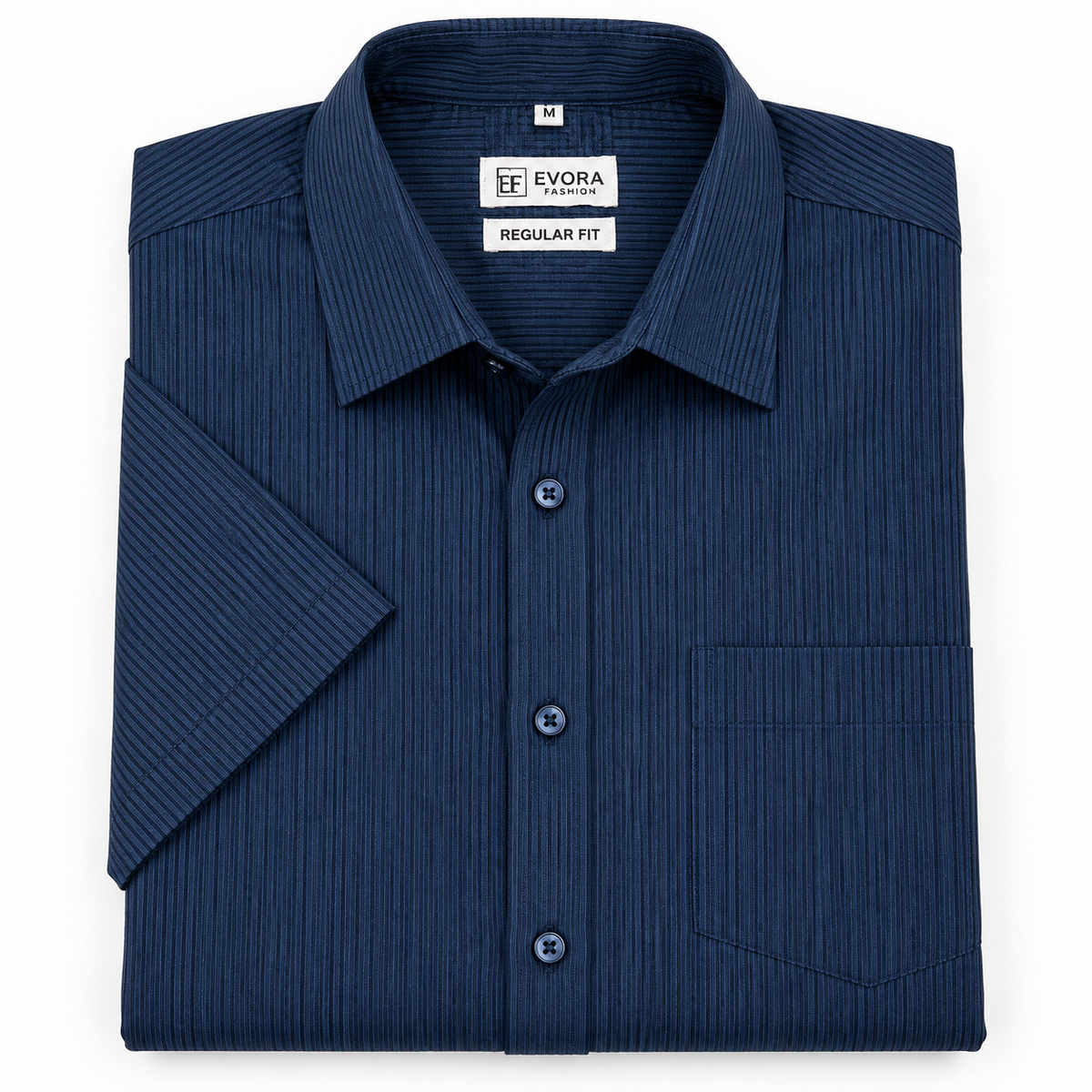 Deep Navy Blue Vertical Pinstripe Cotton Half Sleeve Shirt