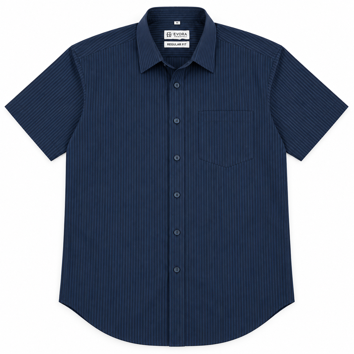 Deep Navy Blue Vertical Pinstripe Cotton Half Sleeve Shirt