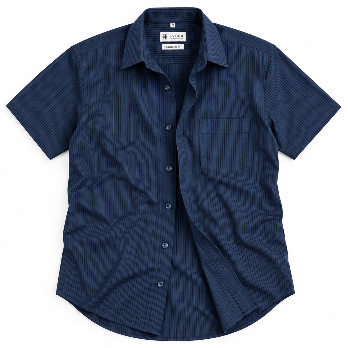 Deep Navy Blue Vertical Pinstripe Cotton Half Sleeve Shirt