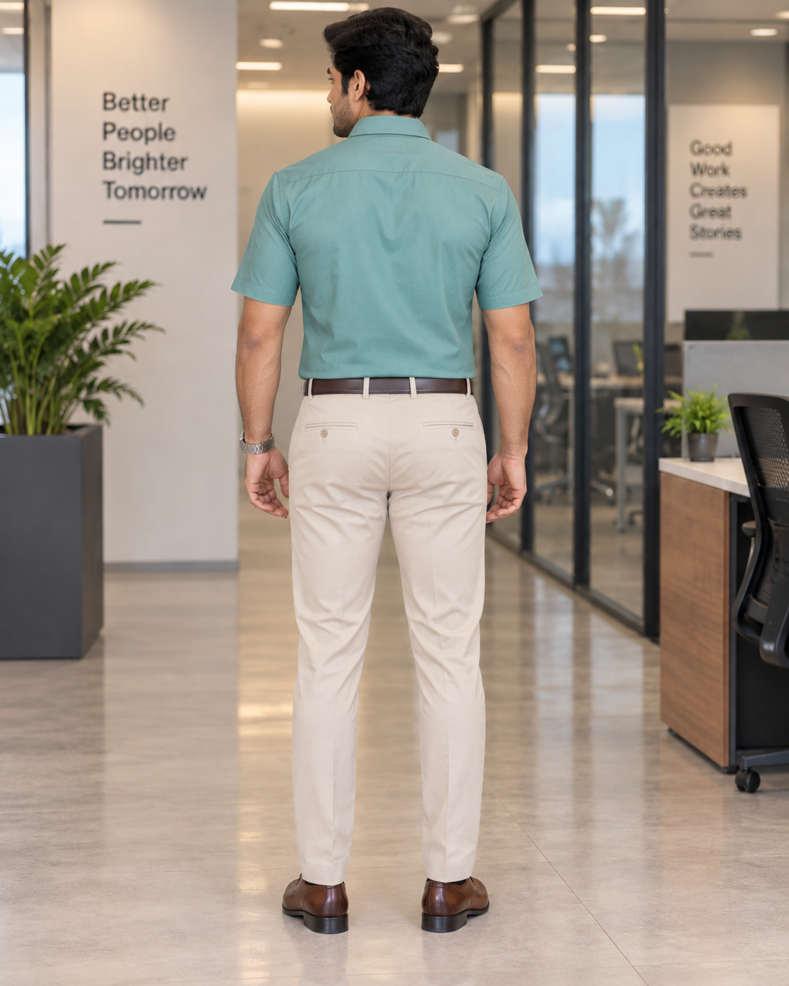 Sage Green Solid Cotton Half Sleeve Shirt