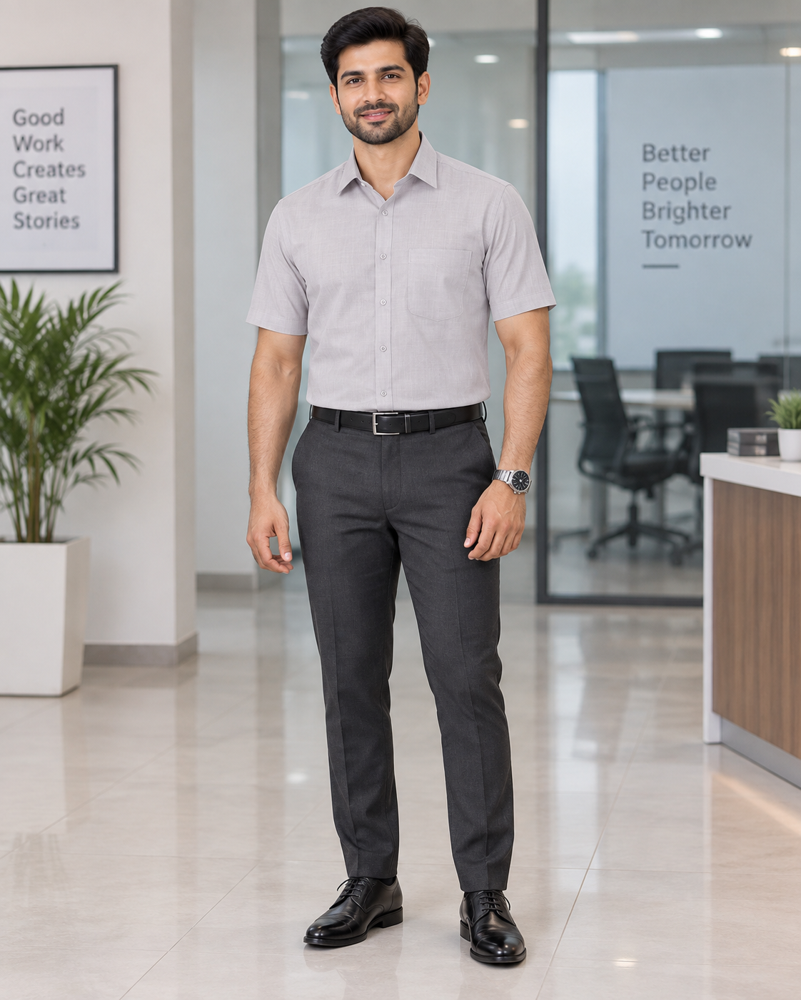 Light Silver Gray Solid Cotton Half Sleeve Shirt