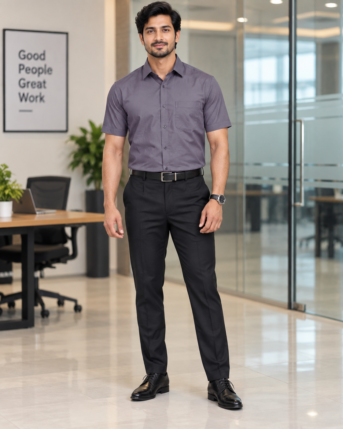 Slate Mauve Solid Cotton Half Sleeve Shirt