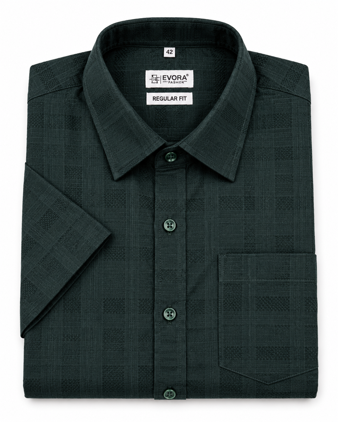 Bottle Green Self-Check Cotton Half Sleeve Shirt