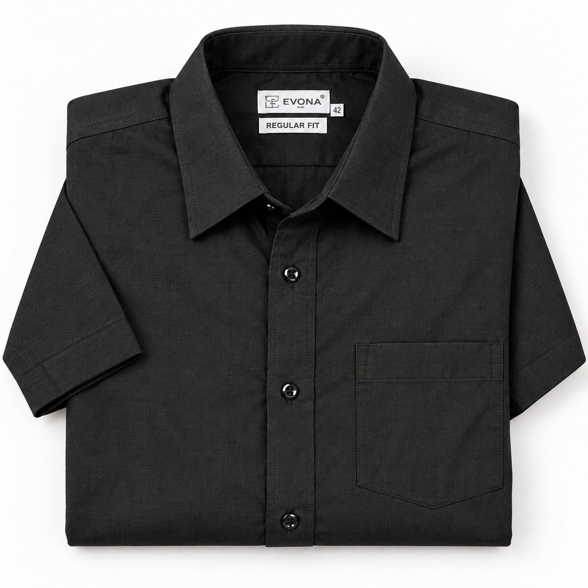 Jet Black Solid Cotton Half Sleeve Shirt