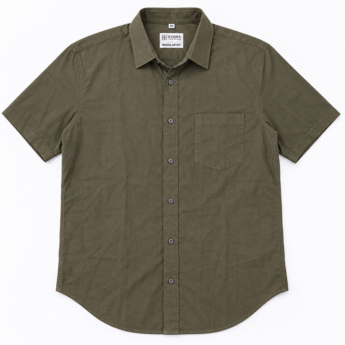 Dark Olive Brown Solid Cotton Half Sleeve Shirt