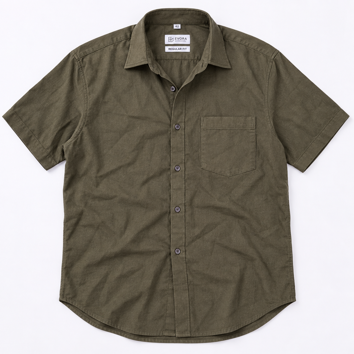 Dark Olive Brown Solid Cotton Half Sleeve Shirt