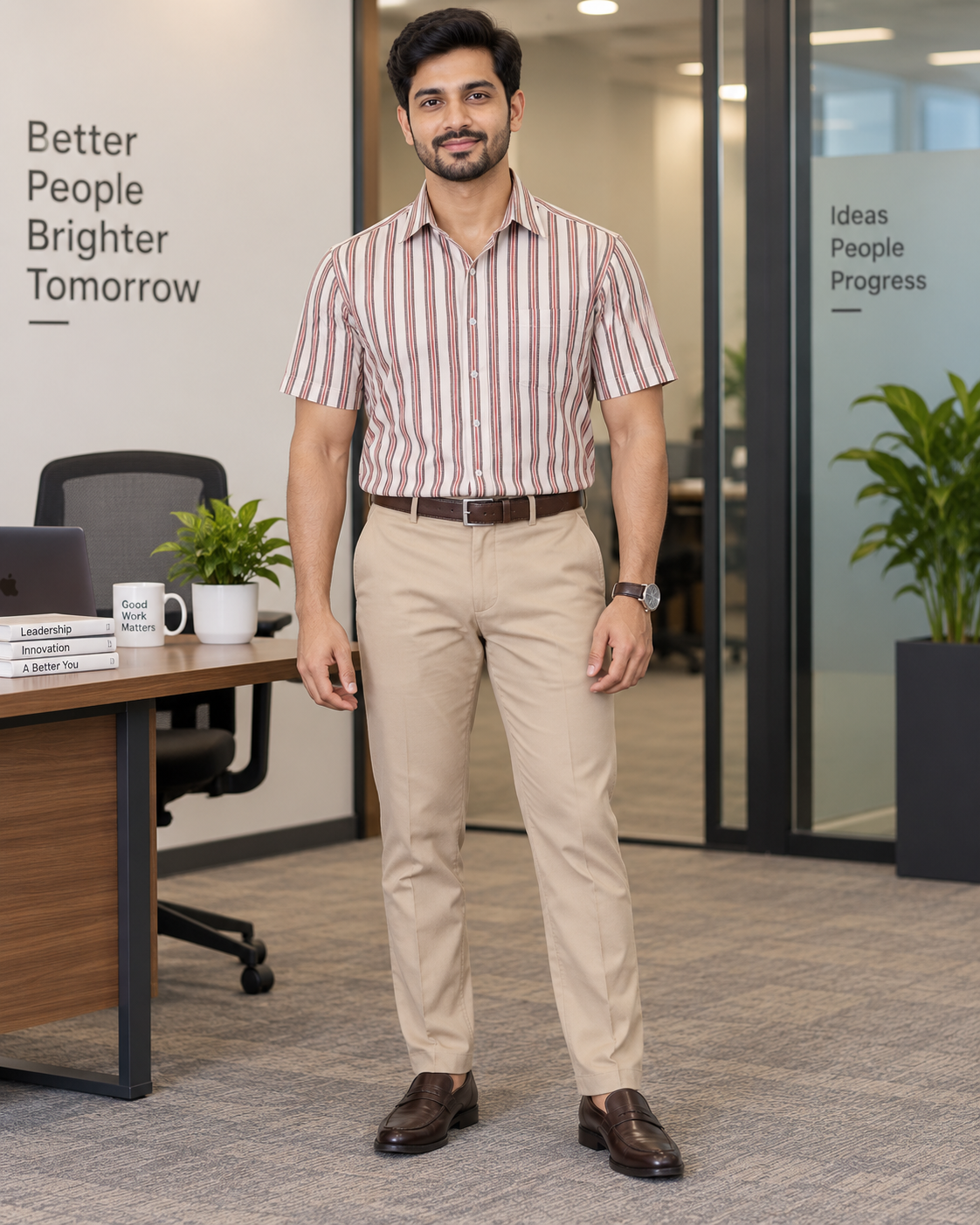 Ivory Cream Multicolor Vertical Stripe Cotton Half Sleeve Shirt